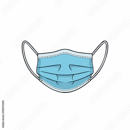 Light Blue Medical Face Mask With White Ear Loops and Black Stitching Isolated On White Background Medical Protection