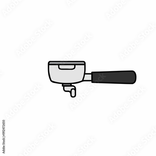 Simple Line Art Illustration of a Coffee Machine Portafilter on a White Background