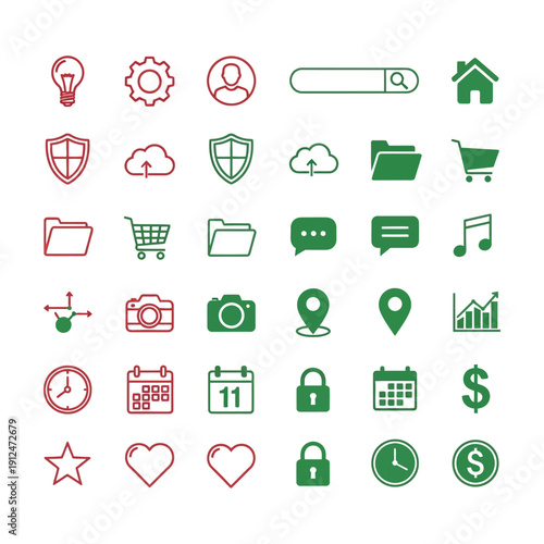 Red and green for business and technology on white background