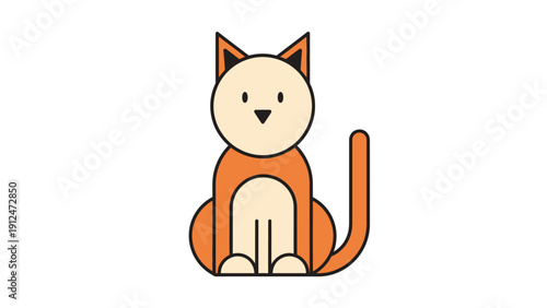 Orange Cartoon Cat Sitting Illustration.