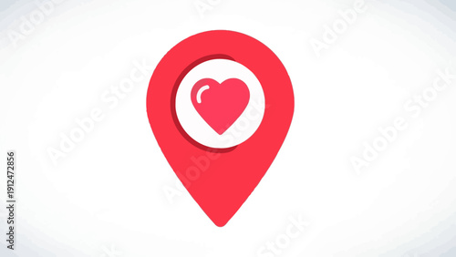 Red Heart Location Map Icon.