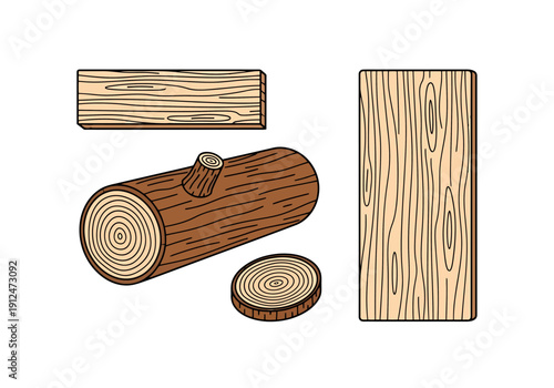 Natural Wood Textures Showing Grain Patterns and Cut Surfaces of Timber Elements for Construction and Design Projects