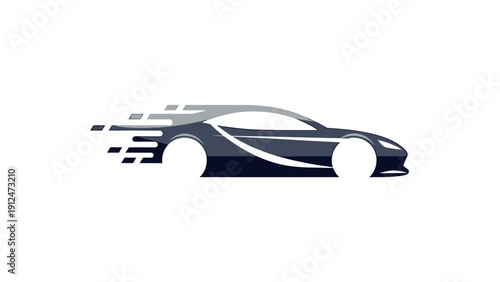 Speeding Dark Blue Sports Car.