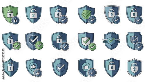 Security icons with shield and lock.
