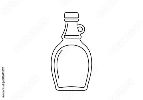 Simple Line Art Drawing of a Bottle for Syrup or Sweetener with a Handle and Cap on a White Background Suitable for Diverse Design Applications