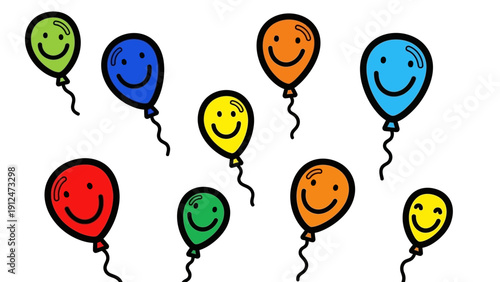 Colorful Smiley Face Balloons Floating.