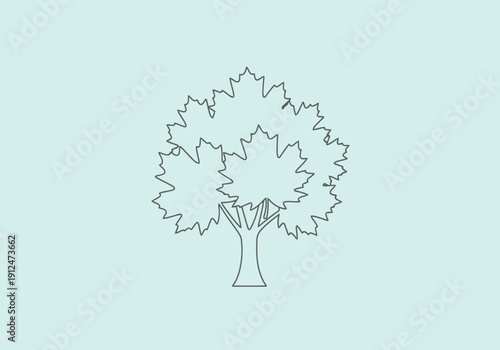 Stylized Tree Outline Simple Outline Art Minimalist Nature Element with Detailed Leaf Shape on Pale Blue Background Clean Graphic Design