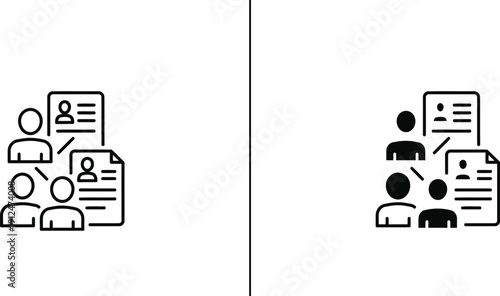 Team Profile Icon Vector, User Resume Document and Employee Management Symbol in Outline and Solid Style