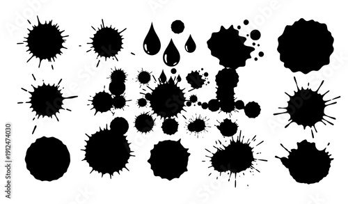 Black ink splatter blot set vector
