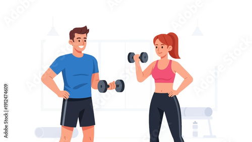Man and Woman Exercising with Dumbbells.