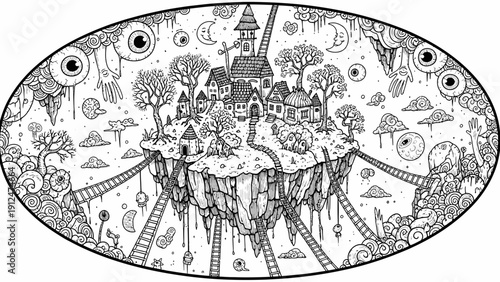 Fantasy Island Illustration with Castle.