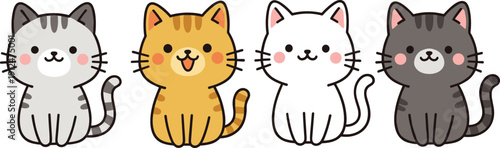 Cute kitten characters collection cartoon cats vector illustration set isolated background