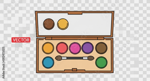 Colorful eyeshadow palette with mirror and applicator brush.