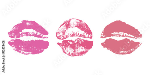 Set of lipstick kiss print Different shapes and colors imprint of lips Red pink female sexy lips makeup Design elements for beauty fashion poster Valentines Day wedding
