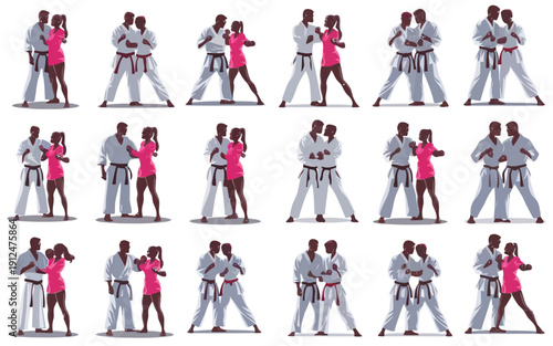 Diverse group of animated figures performing synchronized dance moves in various styles