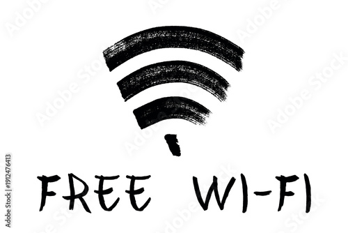 Hand drawn free wifi spot zone sign Public wi-fi area sign Wireless internet clipart in doodle style Single element for print, web, design, decor 3G, 4G, 5G, 6G, IoT