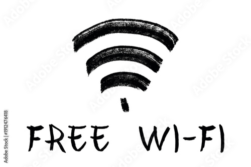 Hand drawn free wifi spot zone sign Public wi-fi area sign Wireless internet clipart in doodle style Single element for print, web, design, decor 3G, 4G, 5G, 6G, IoT