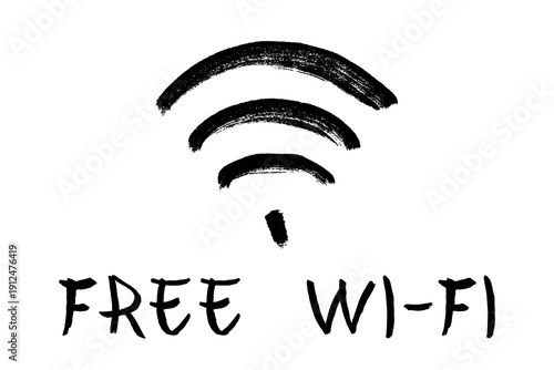 Hand drawn free wifi spot zone sign Public wi-fi area sign Wireless internet clipart in doodle style Single element for print, web, design, decor 3G, 4G, 5G, 6G, IoT