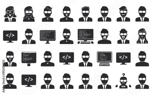 Diverse group of cartoon characters engaging with various digital devices and activities