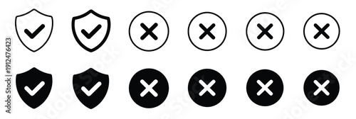 Check Mark icons, vector illustration of tick and cross symbols with check boxes, right and wrong buttons, isolated on white background, perfect for web forms, mobile apps, UI components, infographics