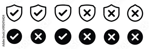 Check Mark icons, vector illustration of check box, right and wrong buttons, yes or no tick and cross symbols, isolated on white background, suitable for apps, websites, forms, UI design, and digital 