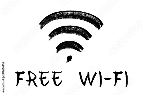 Hand drawn free wifi spot zone sign Public wi-fi area sign Wireless internet clipart in doodle style Single element for print, web, design, decor 3G, 4G, 5G, 6G, IoT