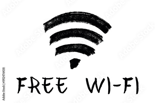 Hand drawn free wifi spot zone sign Public wi-fi area sign Wireless internet clipart in doodle style Single element for print, web, design, decor 3G, 4G, 5G, 6G, IoT