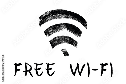 Hand drawn free wifi spot zone sign Public wi-fi area sign Wireless internet clipart in doodle style Single element for print, web, design, decor 3G, 4G, 5G, 6G, IoT