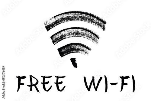 Hand drawn free wifi spot zone sign Public wi-fi area sign Wireless internet clipart in doodle style Single element for print, web, design, decor 3G, 4G, 5G, 6G, IoT