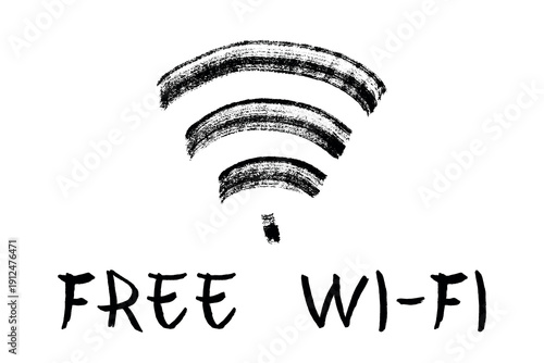 Hand drawn free wifi spot zone sign Public wi-fi area sign Wireless internet clipart in doodle style Single element for print, web, design, decor 3G, 4G, 5G, 6G, IoT