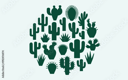 A vibrant cluster of cartoonish cacti arranged in a visually appealing pattern.