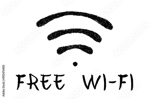 Hand drawn free wifi spot zone sign Public wi-fi area sign Wireless internet clipart in doodle style Single element for print, web, design, decor 3G, 4G, 5G, 6G, IoT