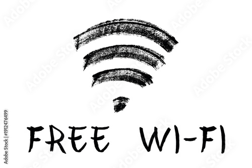 Hand drawn free wifi spot zone sign Public wi-fi area sign Wireless internet clipart in doodle style Single element for print, web, design, decor 3G, 4G, 5G, 6G, IoT