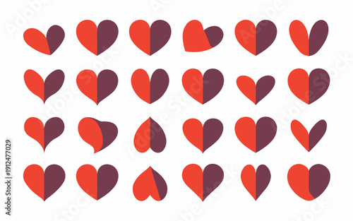 A collection of red heart symbols arranged in a visually pleasing grid pattern