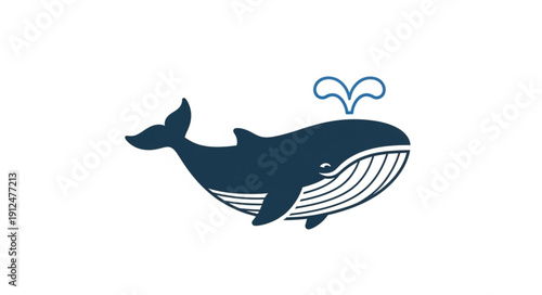 Stylized Blue Whale Illustration with Water Spout.