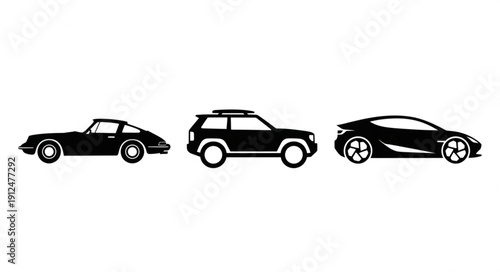Three different types of cars shown in silhouette.