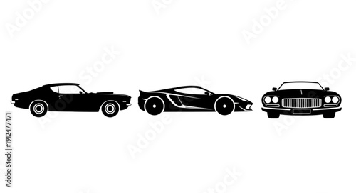 Three different car silhouettes on a white background.