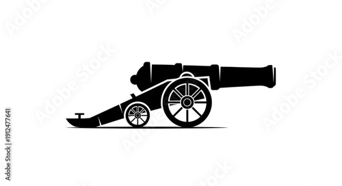 Silhouette of an antique cannon on a white background.