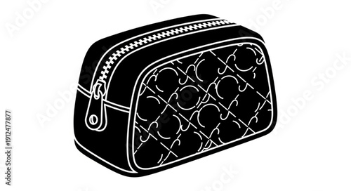 Black quilted cosmetic bag with zipper closure.