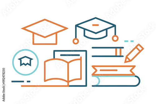 education and learning line icon set book