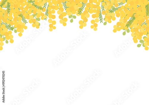 淡い黄色のミモザの花を上部に配置したフレーム