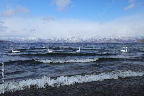 winter lake scenery, Lake Kussharo in Hokkaido, Japan
