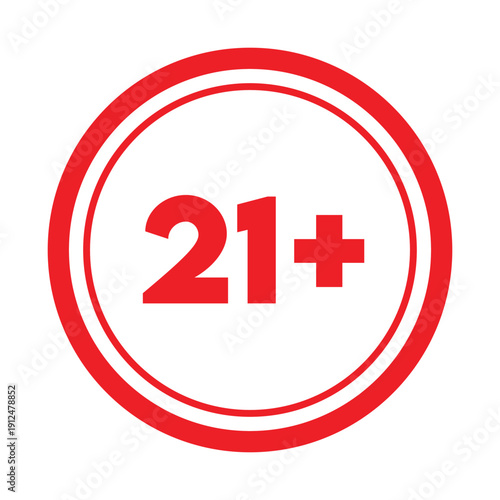 Red 21 plus sign icon for age verification and restrictions