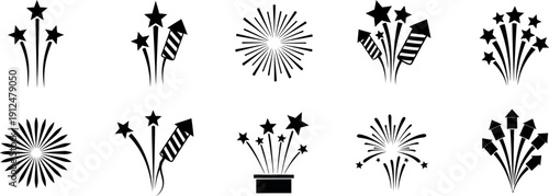 Summer fireworks display patterns in black and white for festive decorations