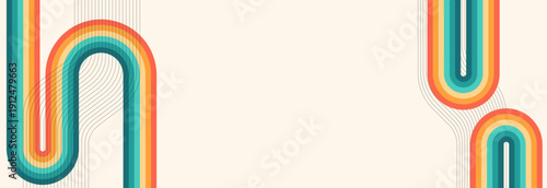 Minimalist Retro Line Curved Composition in Vintage Background