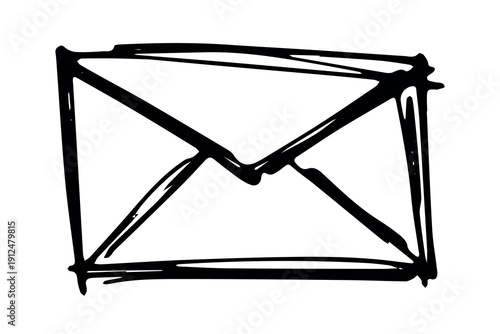 Hand drawn envelope with letter inside Mail and correspondence doodle Love, communication, invitation Single element for design, print, decor