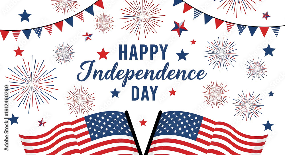 Obraz premium Happy 4th of july independence day celebration with fireworks and american flags