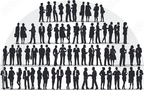 Abstract graphic illustration of diverse human figures arranged in a grid pattern