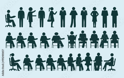 Diverse silhouettes of people engaged in various activities and postures