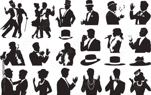 Diverse group of people engaged in various sitting and standing poses with different expressions